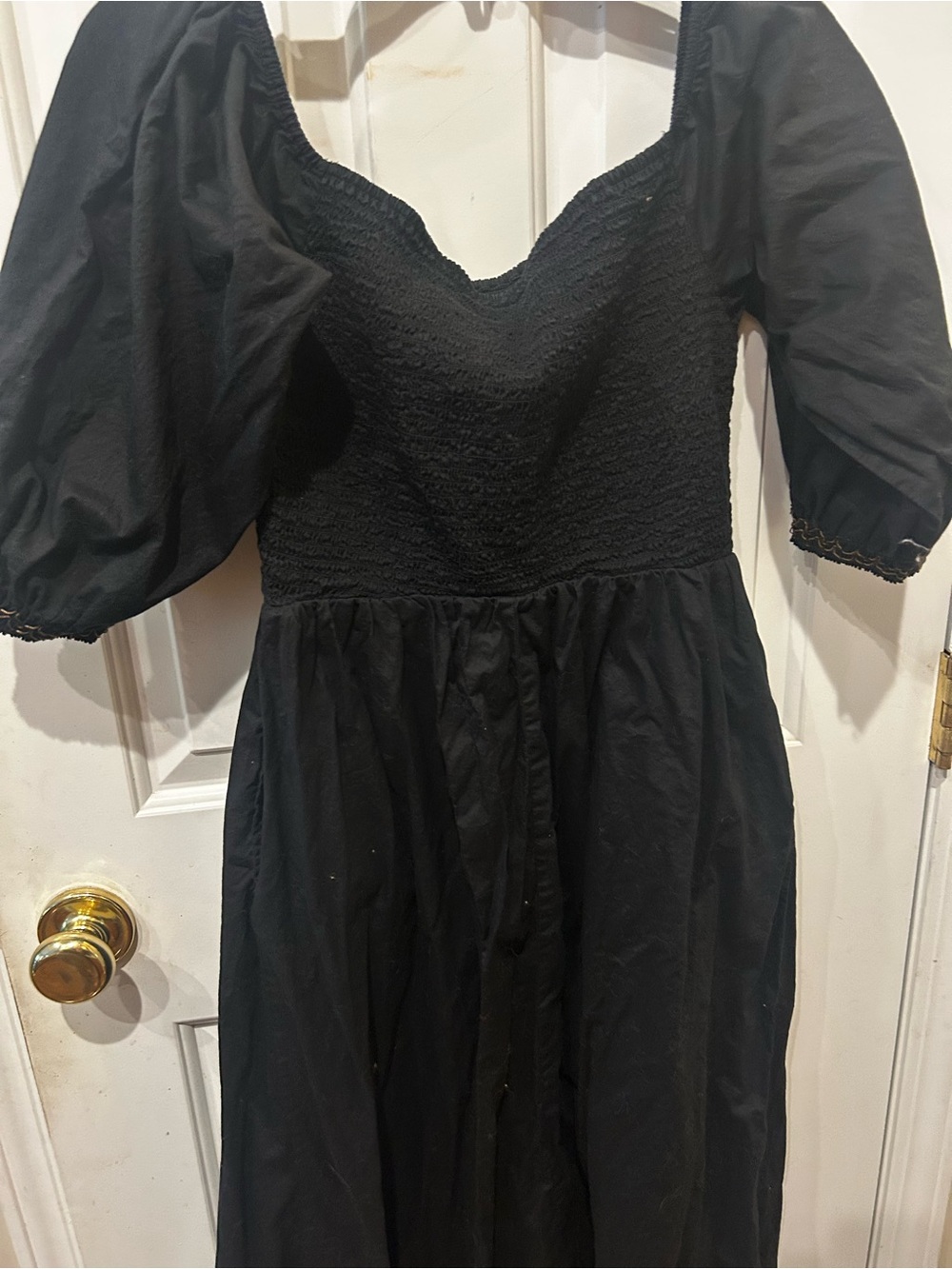 Black Puff Sleeve Smocked Bodice Dress